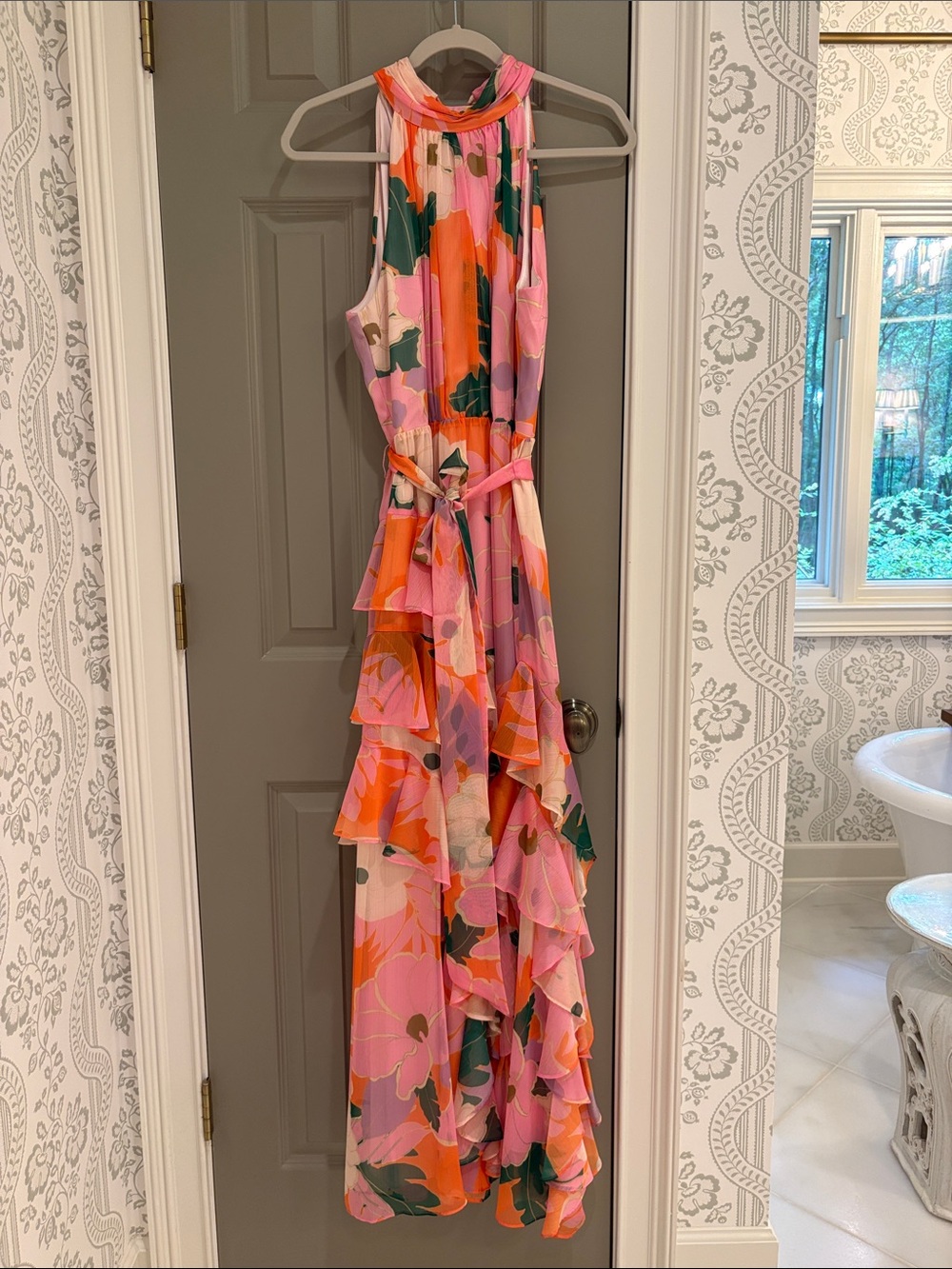 Alex Marie Pink & Green Floral Halter Dress